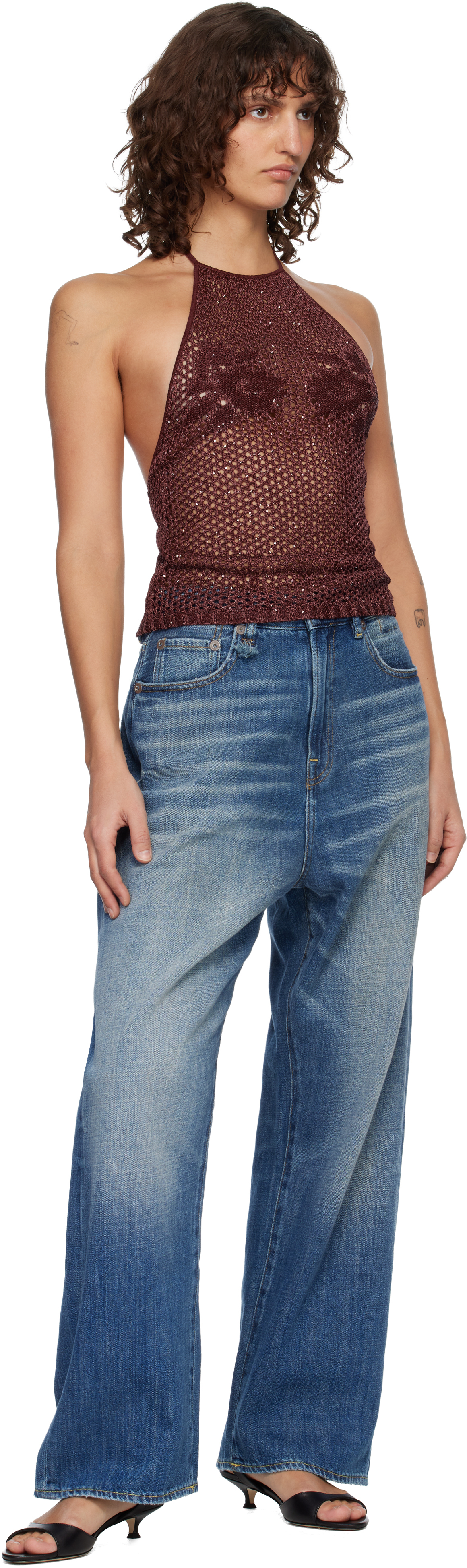 AMIRI - Burgundy Floral Crochet Open Back Tank Top