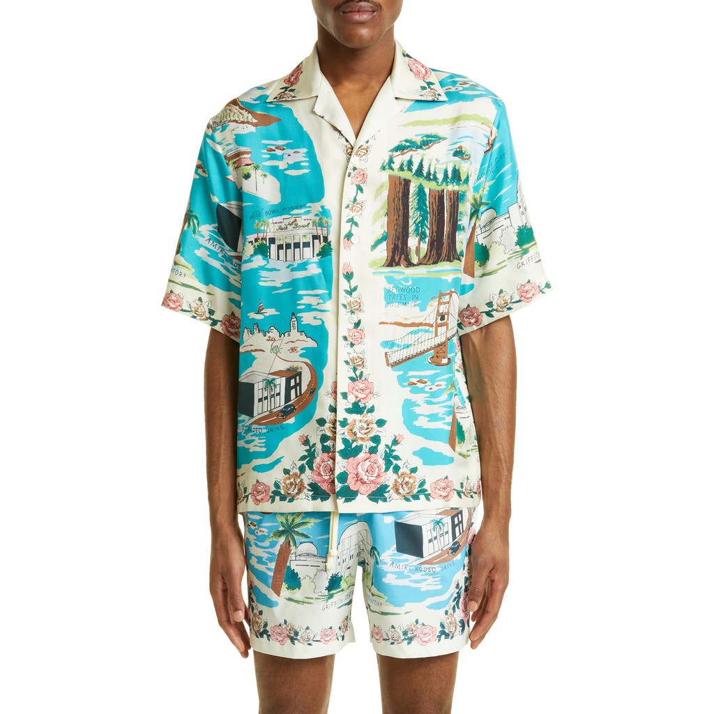 AMIRI AMIRI California Short Sleeve Silk Button-Up Camp Shirt