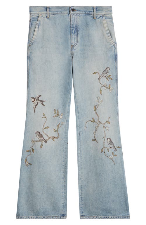 AMIRI AMIRI Floral Embroidered Cotton Wide Leg Jeans