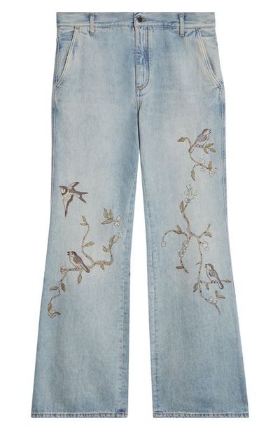AMIRI AMIRI Floral Embroidered Cotton Wide Leg Jeans