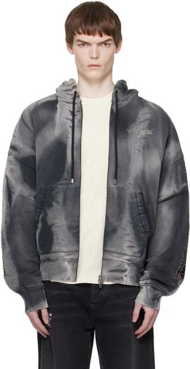 AMIRI AMIRI Gray Bones Studded Oversized Zip Hoodie