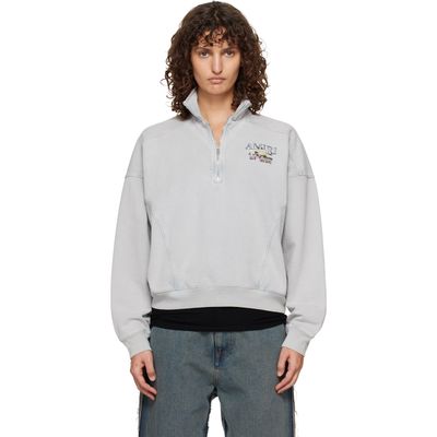 AMIRI AMIRI Gray 'Hopes & Dreams' Half Zip Crew Sweater