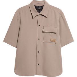 AMIRI AMIRI Logo Patch Short Sleeve Stretch Cady Button-Up Shirt