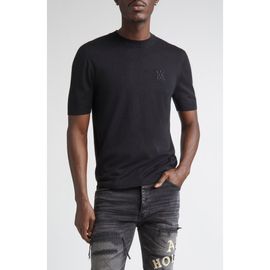 AMIRI AMIRI MA Monogram Embroidered Short Sleeve Wool & Silk Sweater