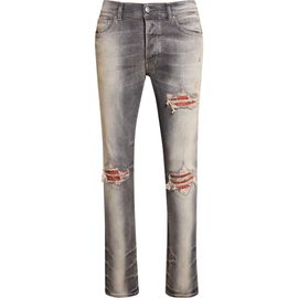 AMIRI AMIRI MX1 Flannel Patch Ripped Skinny Jeans