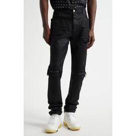 AMIRI AMIRI MX1 Leather Patched Distressed Waxed Jeans