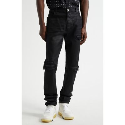 AMIRI AMIRI MX1 Leather Patched Distressed Waxed Jeans