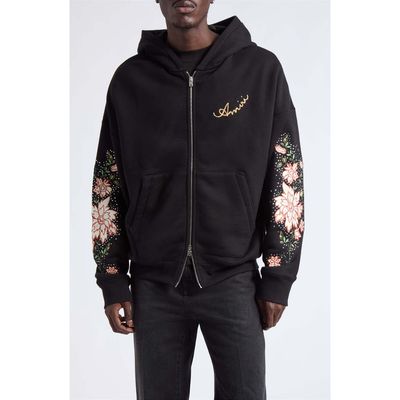 AMIRI AMIRI Oversize Crystal Embellished Floral Zip Hoodie