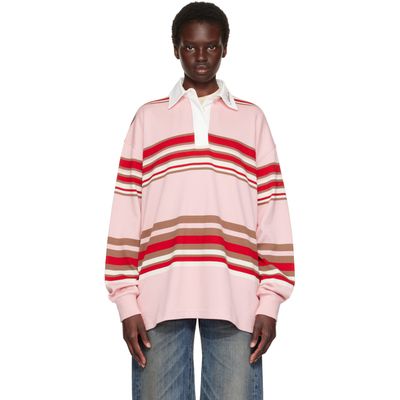 AMIRI AMIRI Pink & Red Striped Oversized Long Sleeve Polo