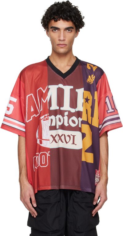 AMIRI AMIRI Red Spliced Oversized Mesh T-shirt