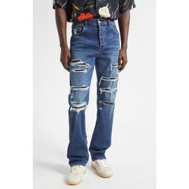 AMIRI AMIRI Thrasher Slim Fit Distressed Floral Velvet Patch Jeans