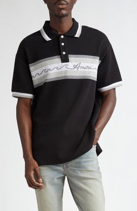 AMIRI AMIRI Wave Baja Stripe Piqué Knit Polo