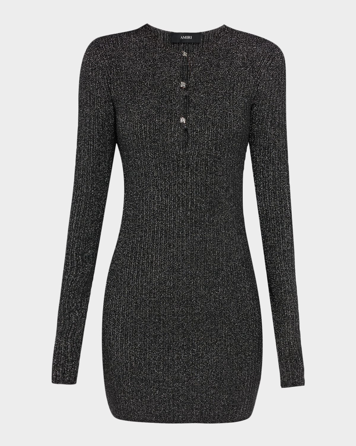Amiri Keyhole Metallic Rib Long-Sleeve Mini Dress