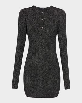 Amiri Keyhole Metallic Rib Long-Sleeve Mini Dress