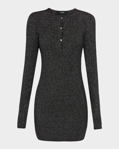 Amiri Keyhole Metallic Rib Long-Sleeve Mini Dress