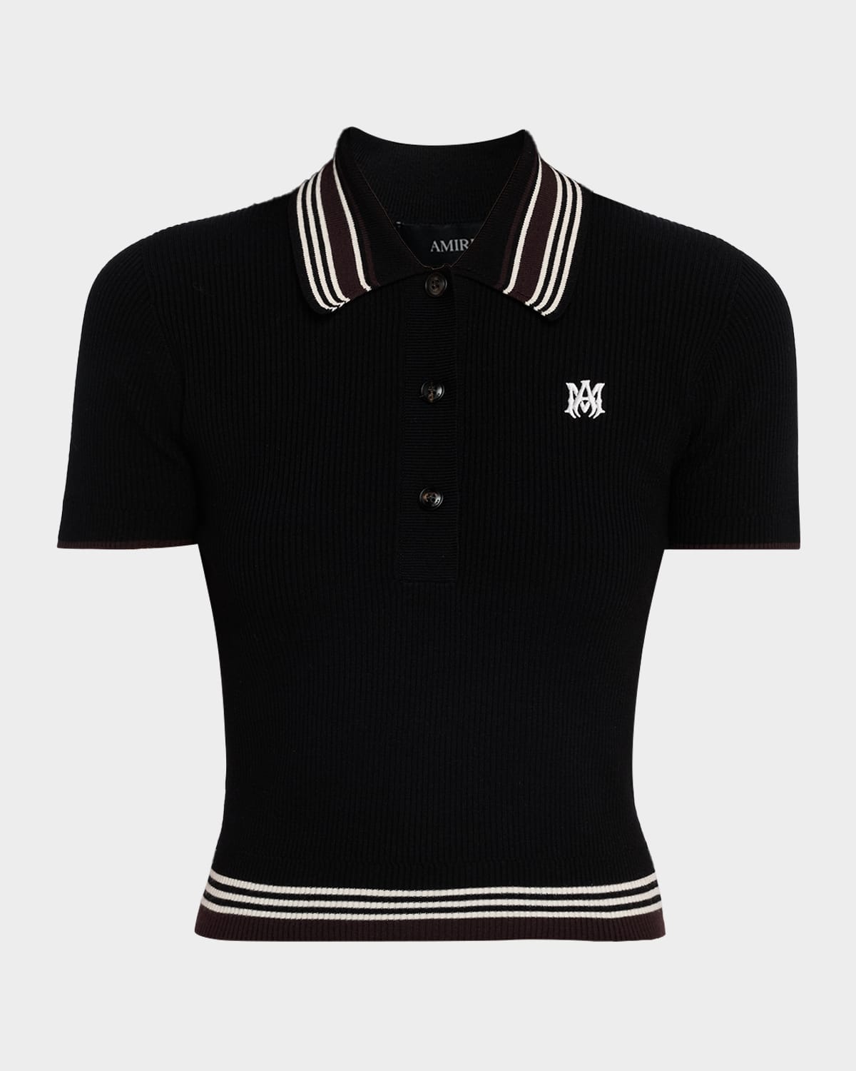 Amiri MA Striped Rib Short-Sleeve Polo Sweater