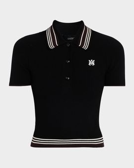 Amiri MA Striped Rib Short-Sleeve Polo Sweater