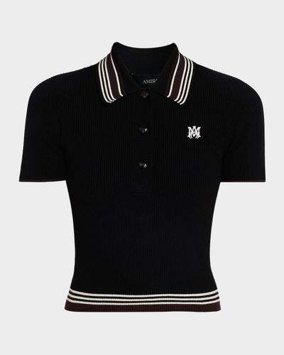 Amiri MA Striped Rib Short-Sleeve Polo Sweater