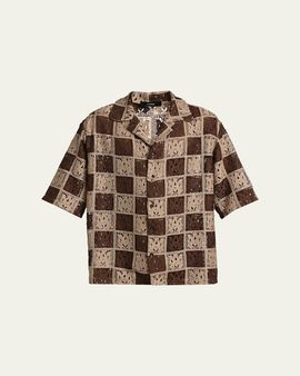 Amiri Men's Crochet MA-Knit Checkerboard Short-Sleeve Shirt