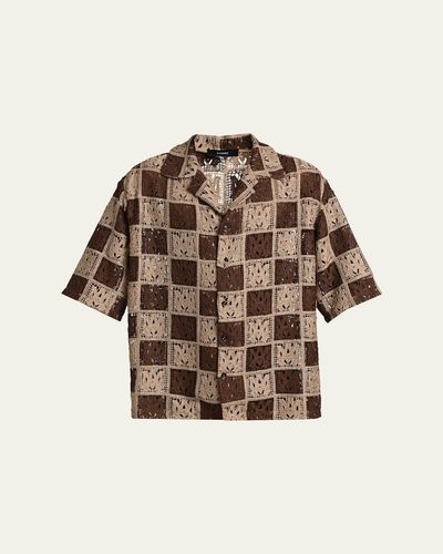 Amiri Men's Crochet MA-Knit Checkerboard Short-Sleeve Shirt