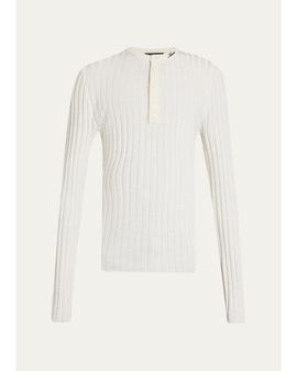 Amiri Men's Logo Script Ribbed Long-Sleeve Henley T-Shirt