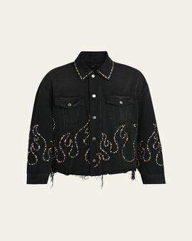 Amiri Men's Oversized Studded Flame Black Denim Jacket