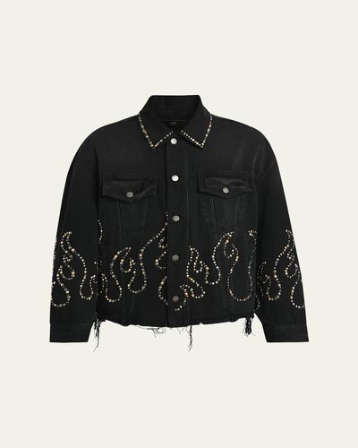 Amiri Men's Oversized Studded Flame Black Denim Jacket
