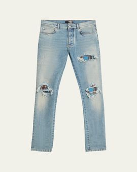 Amiri Men's Plaid Repair Denim Skinny Jeans