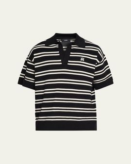 Amiri Men's Rib-Knit Stripe Johnny Collar Polo Shirt