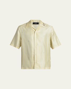 Amiri Men's Silk Micro-Logo Stripe Short-Sleeve Shirt