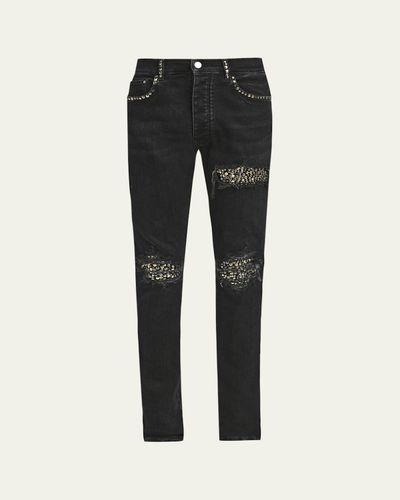 Amiri Men's Studded Rip and Repair Black Denim Skinny Jeans