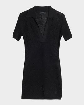 Amiri Metallic Floral Crochet Short-Sleeve Mini Polo Dress