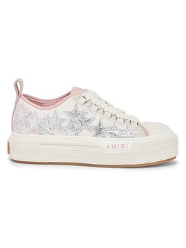Amiri Women's Metallic Stars Court Leather Platform Low-Top Sneakers