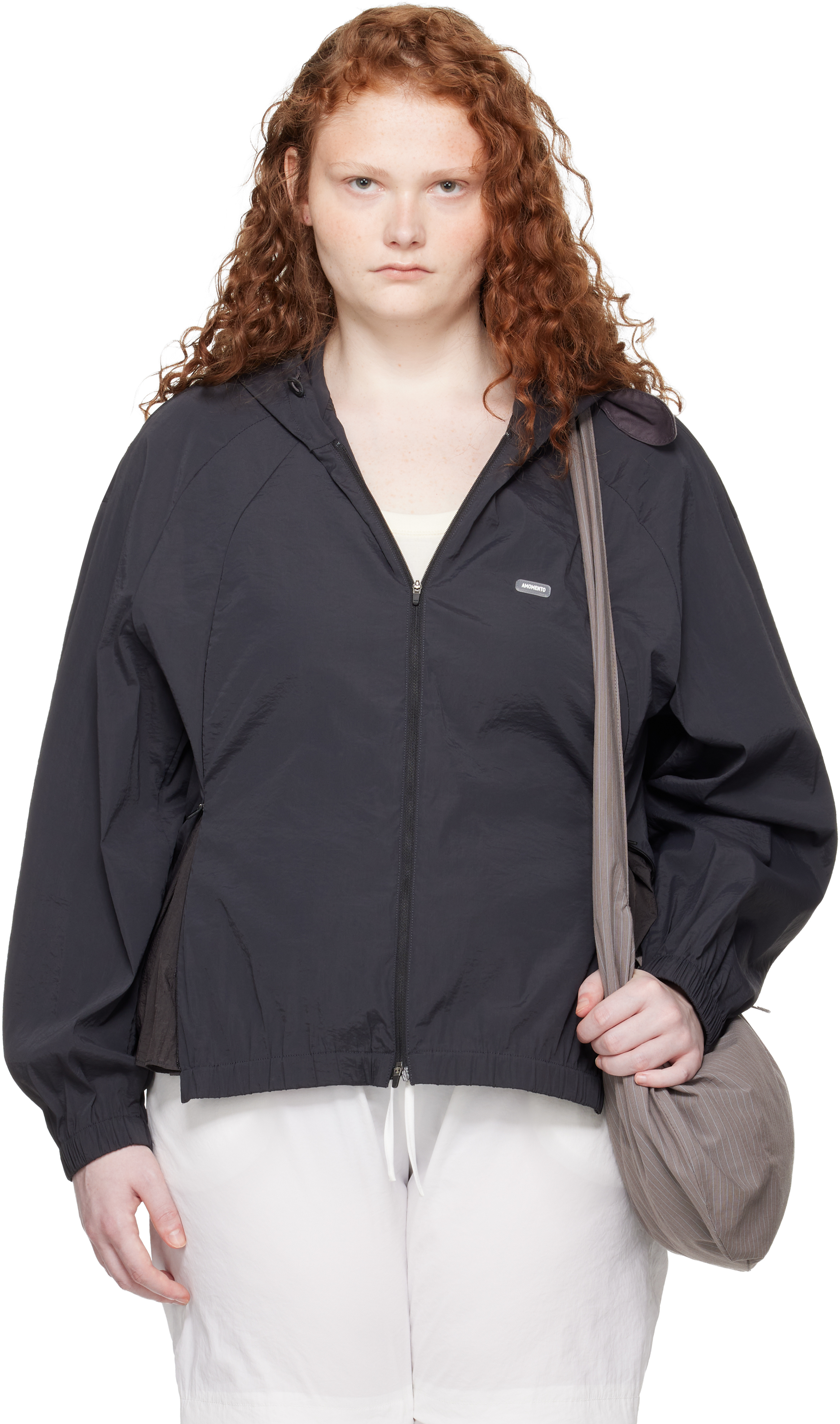 AMOMENTO - SHEER HALF ZIP-UP JACKET [BLACK]