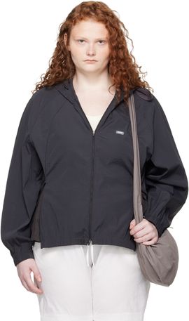 AMOMENTO AMOMENTO Black Nylon Raglan Hooded Jacket