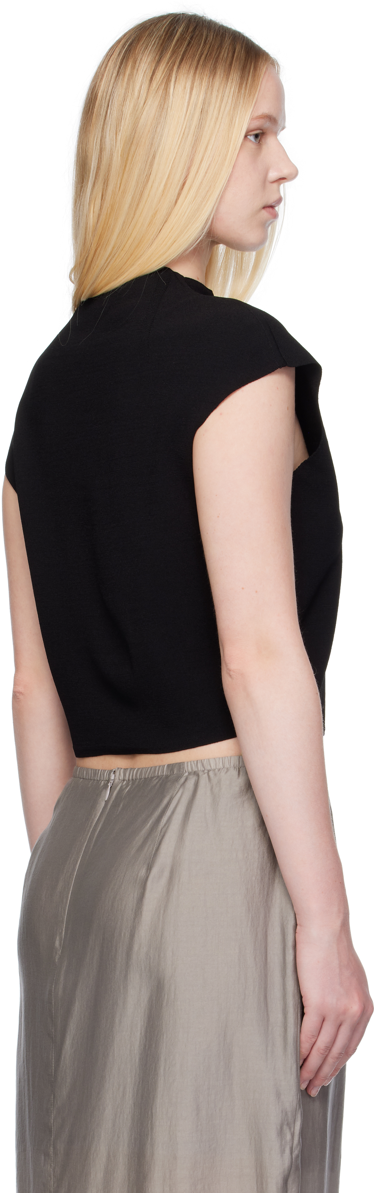 AMOMENTO - Black Wholegarment Cap Sleeve Cardigan Vest