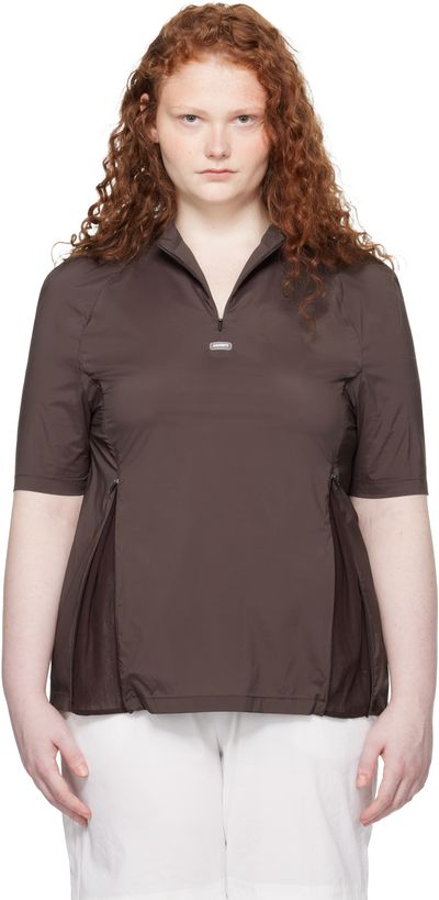 AMOMENTO AMOMENTO Brown Mock Neck Half Zip T-shirt