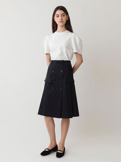 AMONG A-line Trench Wrap Midi Skirt [Navy]