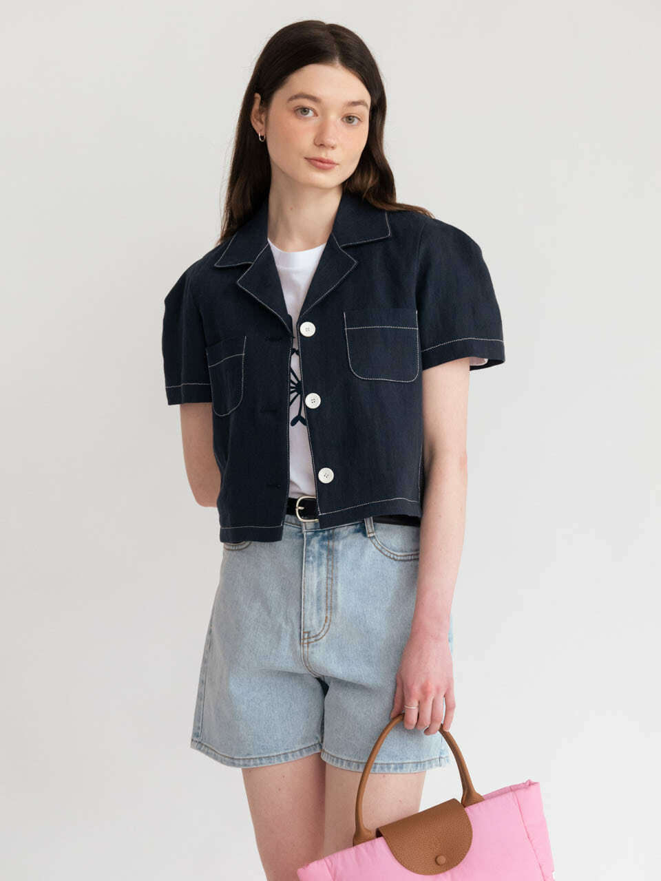 AMONG A Basic Denim Shorts - Light Blue