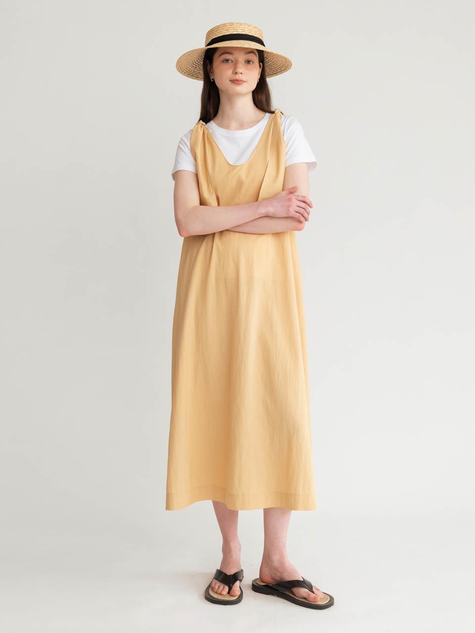 AMONG A Tie Ribbon Sleeveless Dress - Beige
