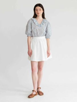 AMONG A Tweed Shirred Mini Skirt- White