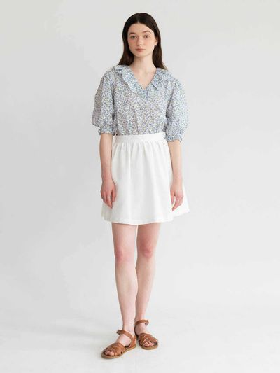 AMONG A Tweed Shirred Mini Skirt- White