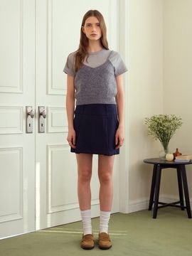 AMONG A Wool Pleated Mini Skirt - Navy