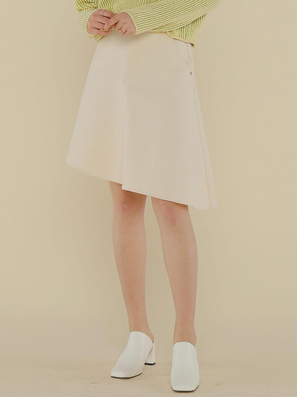 AMONG Asymmetrical Flare Cotton Skirt [Ivory]