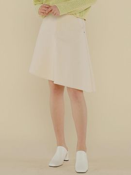 AMONG Asymmetrical Flare Cotton Skirt [Ivory]