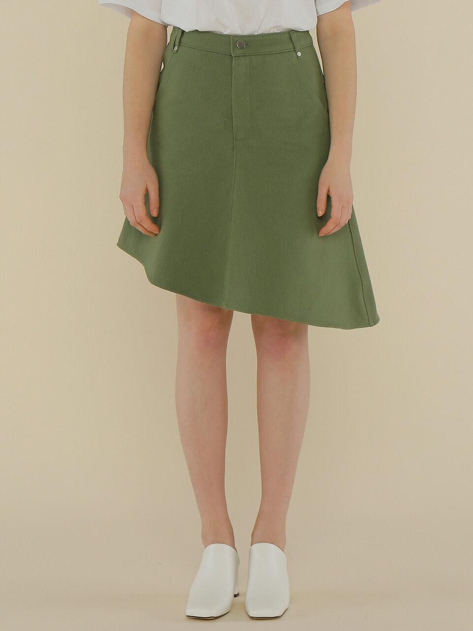 AMONG Asymmetrical Flare Cotton Skirt [Khaki]