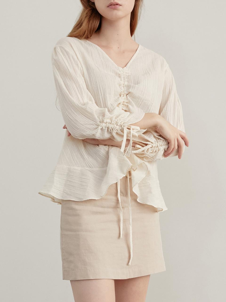 AMONG Belt Linen Blend Mini Skirt [Beige]