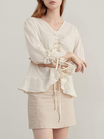 AMONG Belt Linen Blend Mini Skirt [Beige]