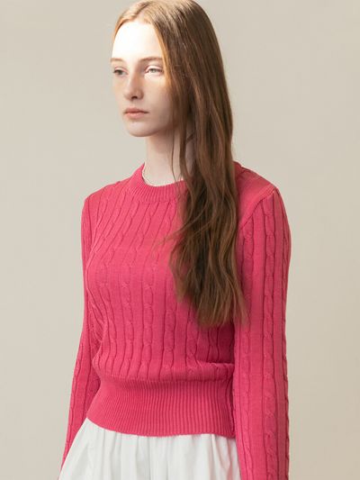 AMONG Cable Ribbon Knit Top [Pink]