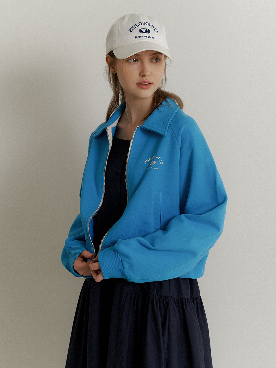AMONG Collar Premium Cotton Zip-up Sweatshirt [BLUE]
